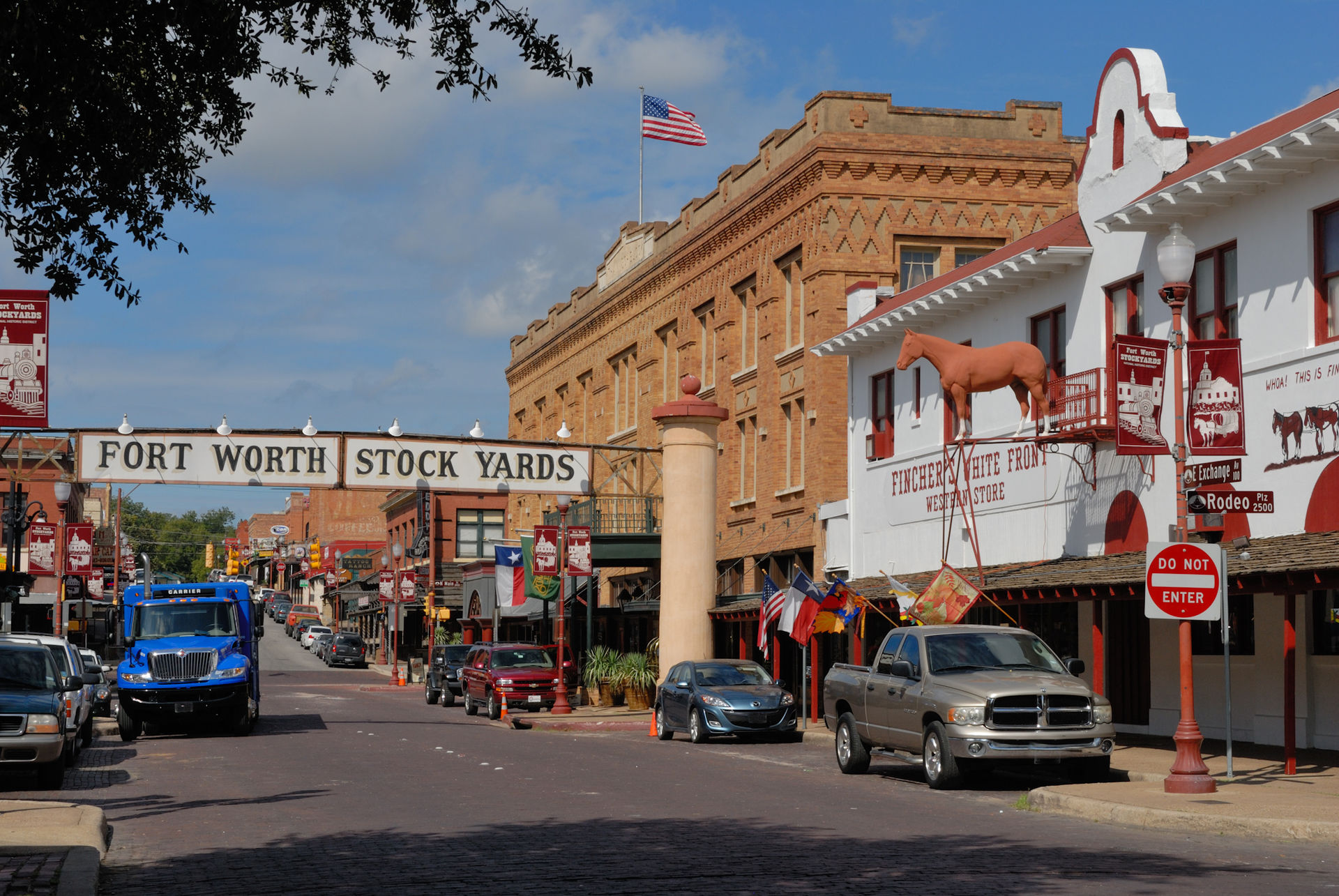 Fort Worth Stockyards Historic DistrictExchange Avenue, The Stockyards Hotel, and Fincher's White Front Western Store in the Fort Worth Stockyards Historic District